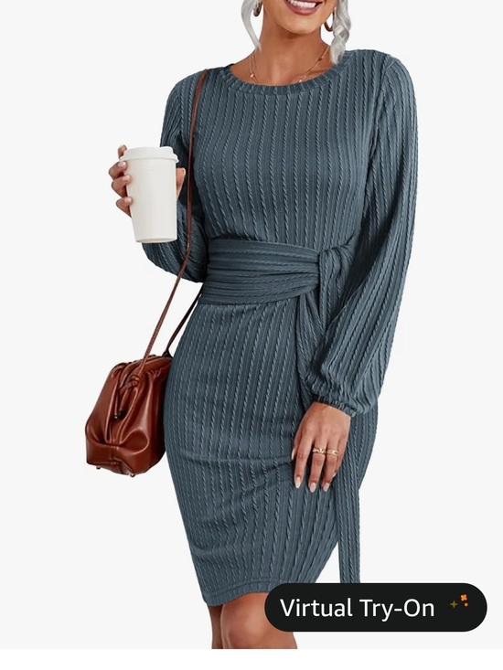 Dresses & Skirts - NWT Long Sleeve Textured Sheath Dress with Waist Tie - Slate Blue